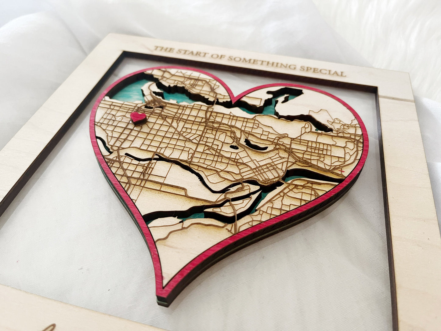 Sentimental Wood Map Frame with Special Date for Couples