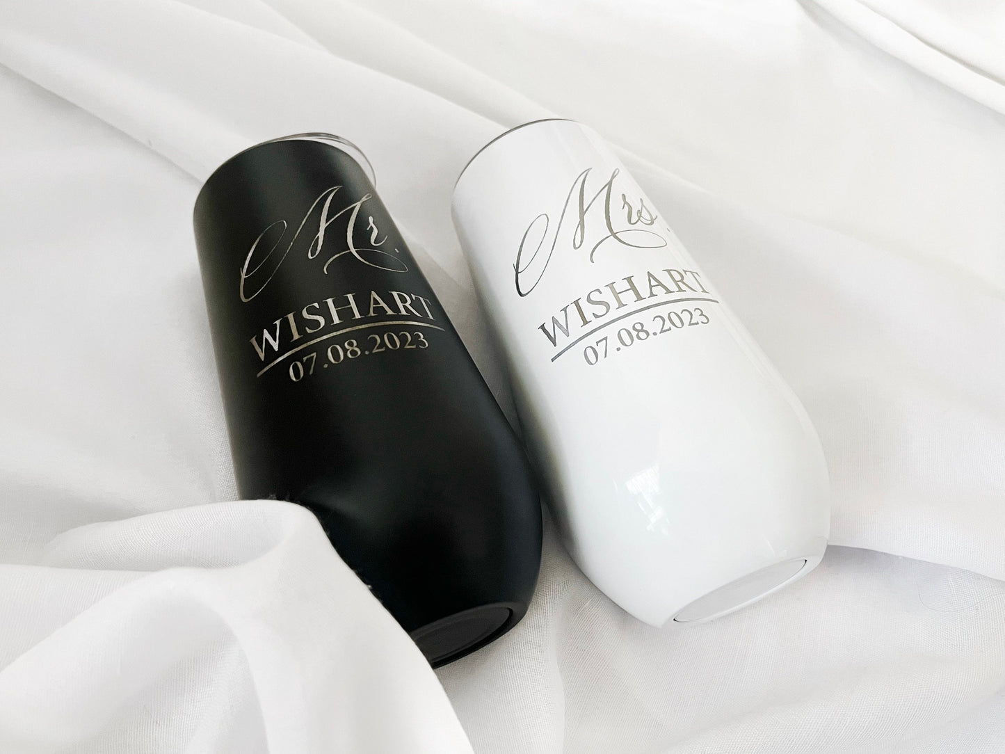 Custom Engraved Champagne Flute, Personalized Mr & Mrs Tumbler, Gift for Her, Wedding Gift, Tumbler for Him and Her, Bride Gift, Newlyweds