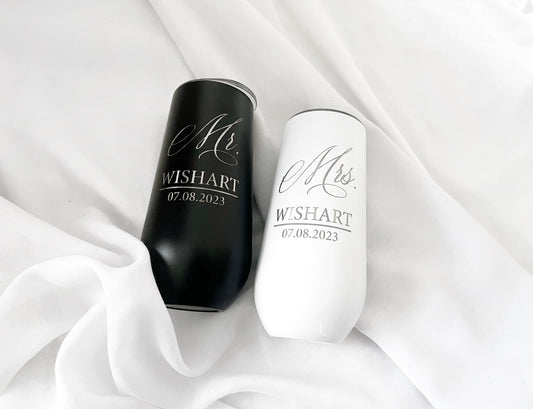 Custom Engraved Champagne Flute, Personalized Mr & Mrs Tumbler, Gift for Her, Wedding Gift, Tumbler for Him and Her, Bride Gift, Newlyweds