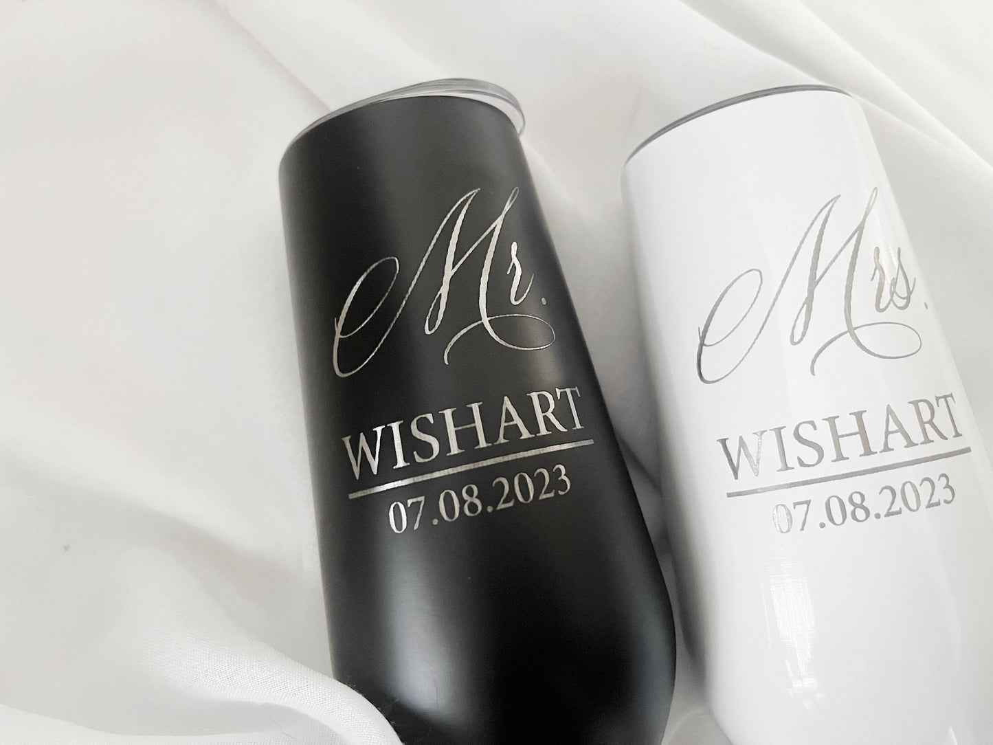 Custom Engraved Champagne Flute, Personalized Mr & Mrs Tumbler, Gift for Her, Wedding Gift, Tumbler for Him and Her, Bride Gift, Newlyweds