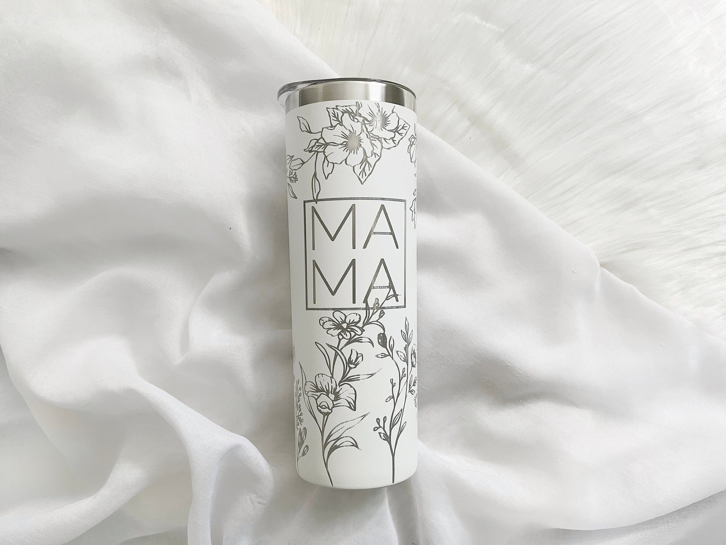 Custom Engraved Mama Tumbler, Personalized Tumbler for Mom, Floral Mom Tumbler, Engraved Tumbler Wrap, Mother's Day Gift, Gift for New Mom