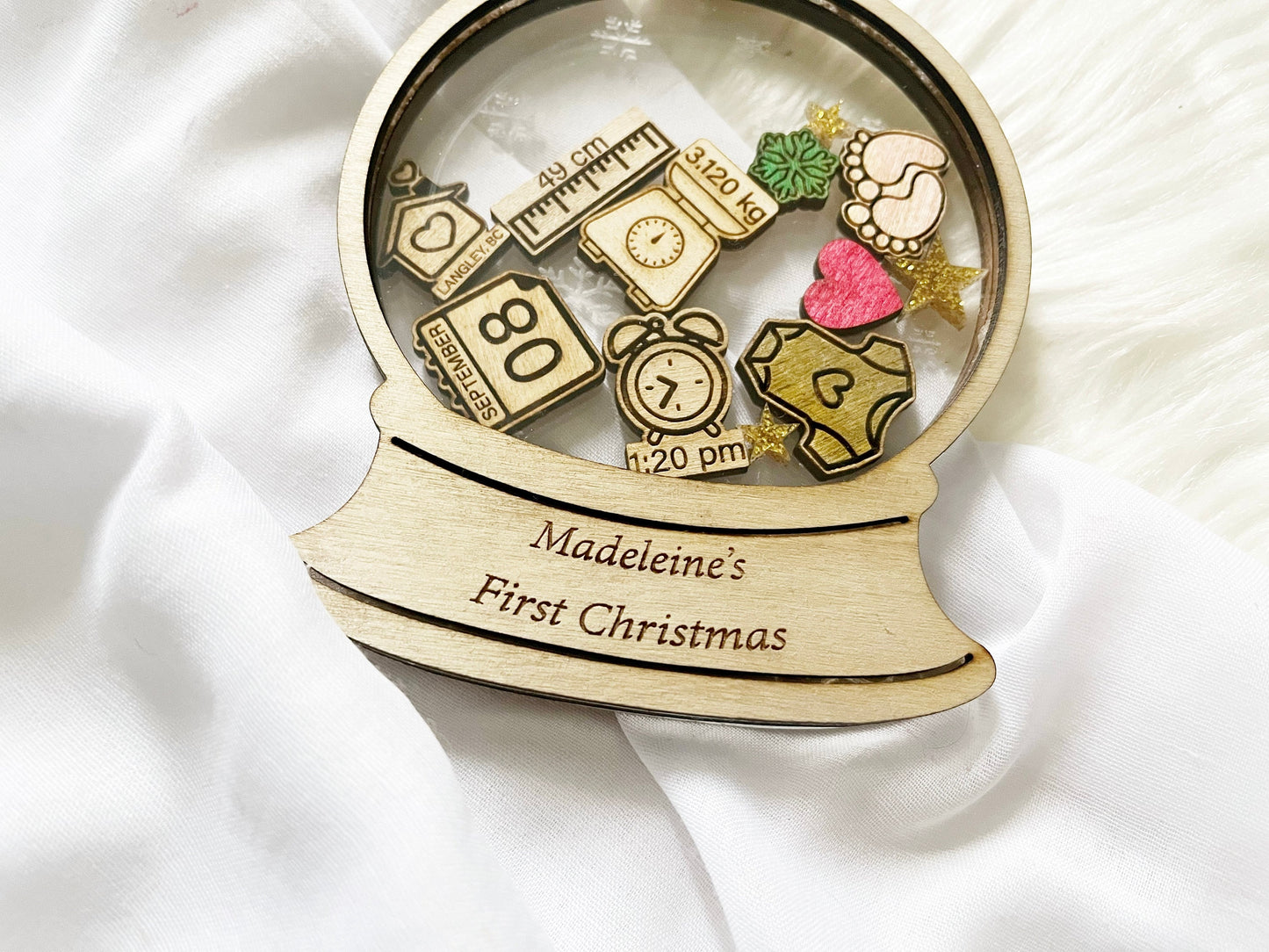 Baby's First Christmas Shaker Ornament, Custom Wood Ornament, Baby's Birth Stats Christmas Ornament, Baby Keepsake Ornament, First Christmas