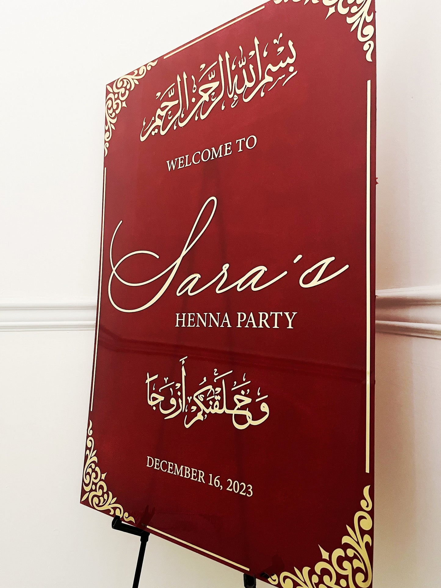 Acrylic Welcome Sign with Personalized Arabic Art Henna Night Mehndi Night