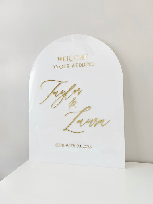 Acrylic Wedding Sign, White & Gold Welcome Entrance Sign, Welcome to our Wedding Sign, Personalized Entrance, Engagement Decor