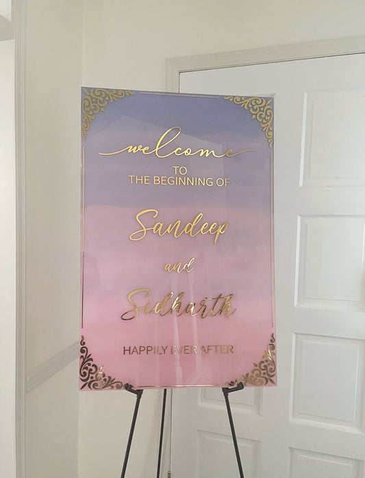 Acrylic Wedding Entrance Sign, Welcome to our Happily Ever After Sign, Personalized Event Signage, Wedding Decor, Personalized Wedding Sign