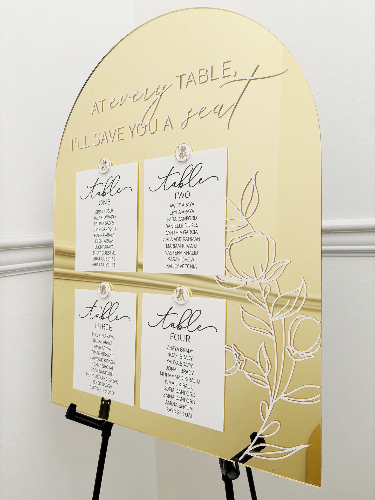 Acrylic Seating Chart, Mirror Acrylic Seating Chart, Table Chart for Wedding, Gold and White Signage, Nikkah Signage, Welcome Sign, Walima