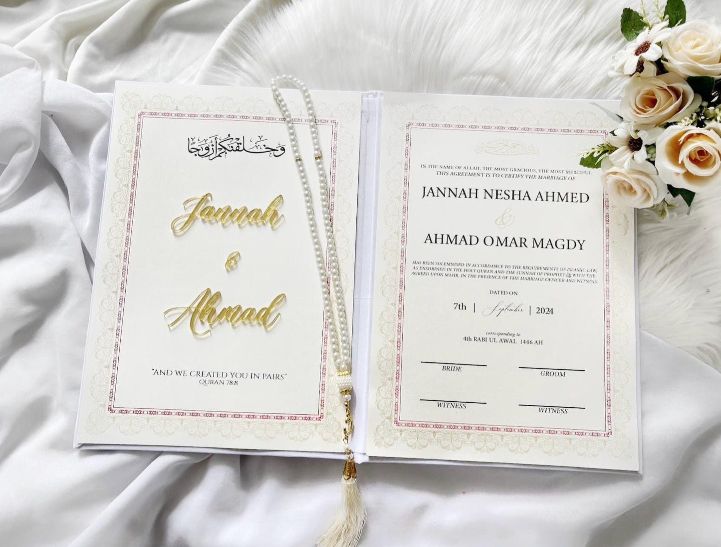 Personalized Nikkah Nama Folder for Marriage Ceremony Document Signing