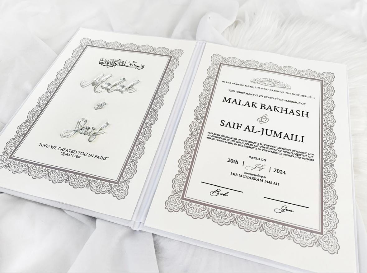 Personalized Nikkah Contract Holder with Unique Design