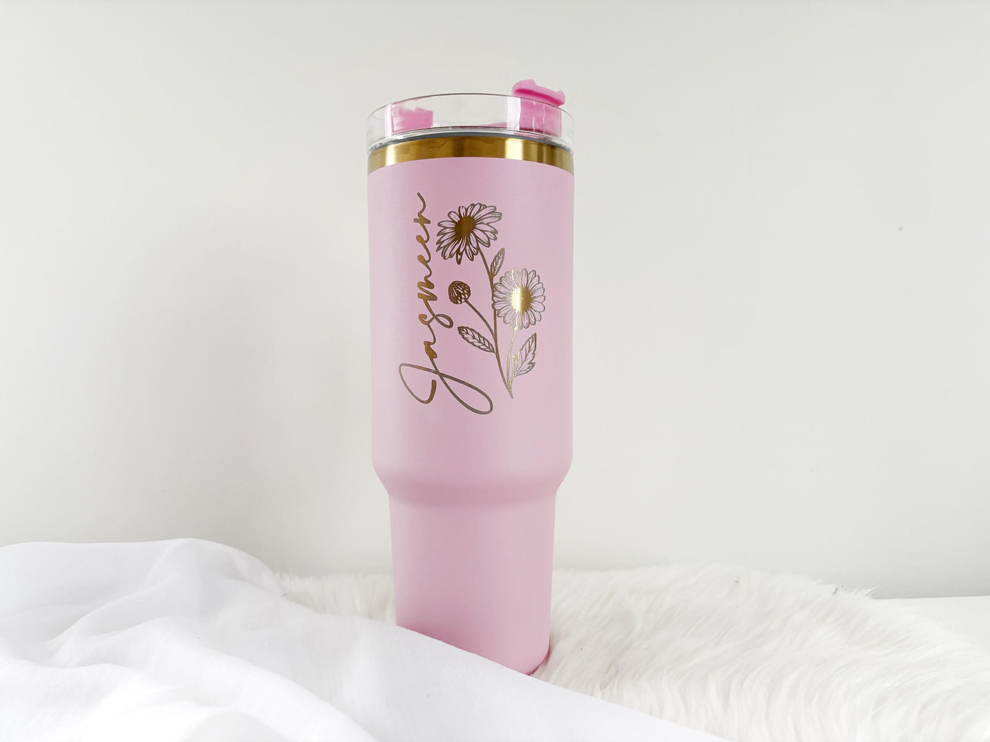 Custom Engraved Rainbow Floral Tumber, Personalized 40oz Tumbler for Her, Floral Tumbler Design, Engraved Tumbler Wrap