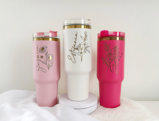 Custom Engraved Rainbow Floral Tumber, Personalized 40oz Tumbler for Her, Floral Tumbler Design, Engraved Tumbler Wrap