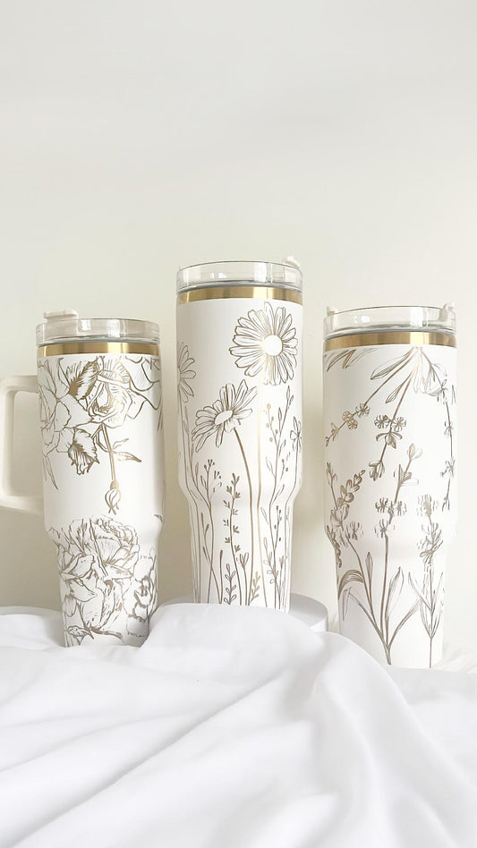 Custom Engraved Dainty Floral Tumber, Personalized 40oz Tumbler for Her, Floral Tumbler Design, Engraved Tumbler Wrap