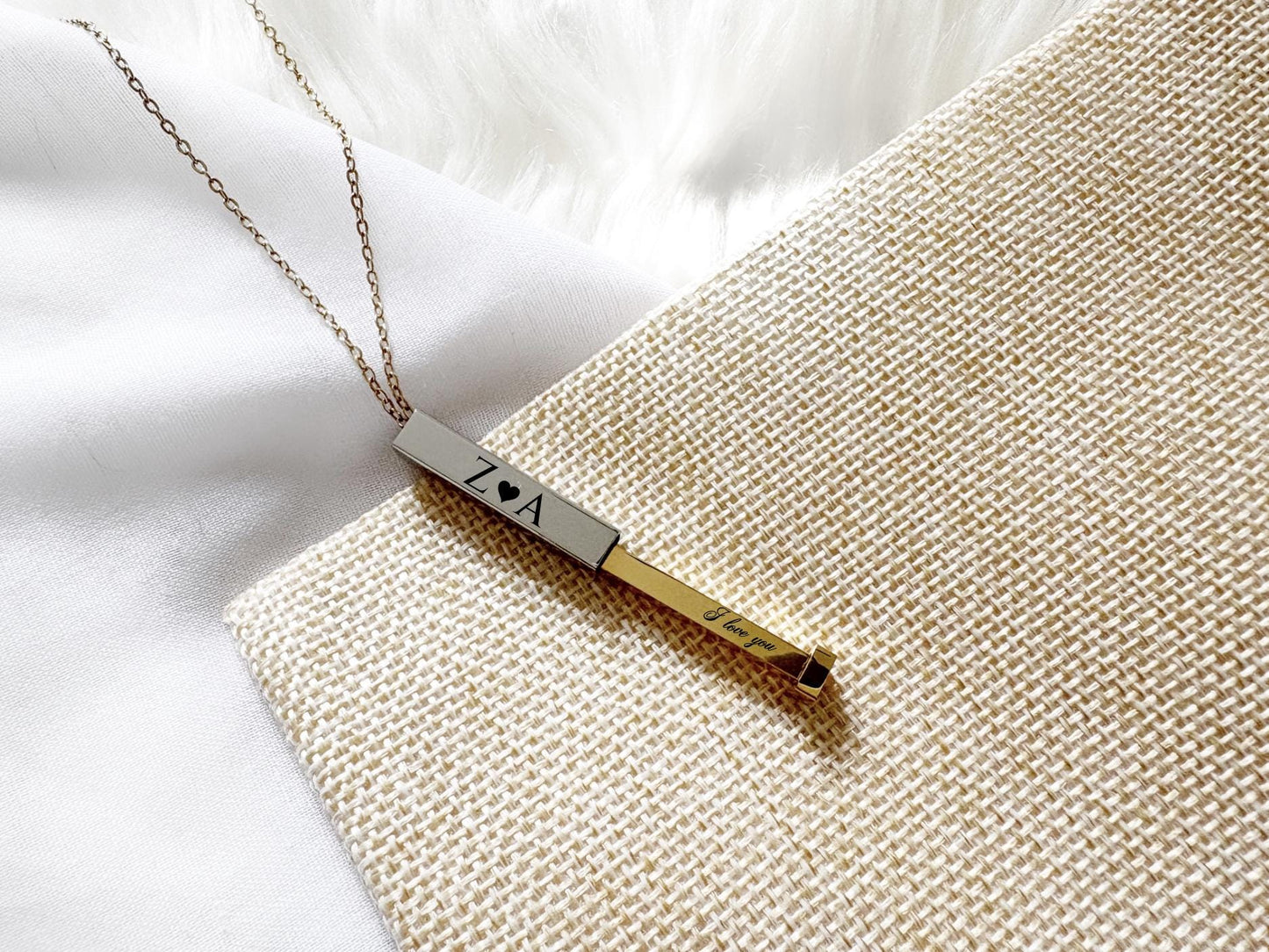 Engraved Couples Initials Necklace, Custom Coordinate Dainty Bar Necklace, Valentine's Day Gift, Gift For Her, Anniversary Gift, Custom Bar