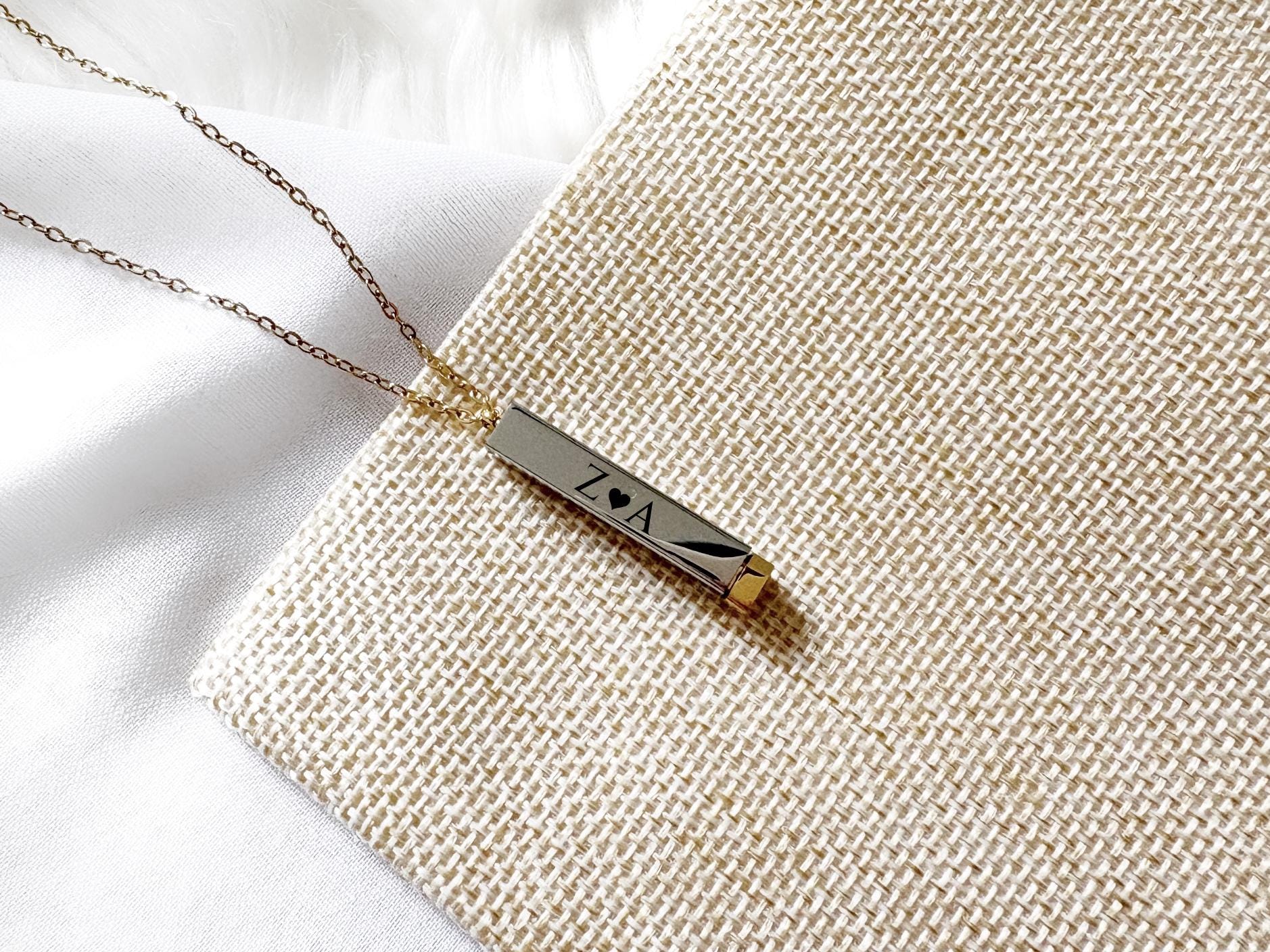 Engraved Couples Initials Necklace, Custom Coordinate Dainty Bar Necklace, Valentine's Day Gift, Gift For Her, Anniversary Gift, Custom Bar