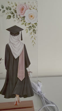 Personalized Islamic Graduation Plaque | Floral Hijabi Graduate Keepsake