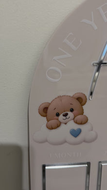 Personalized First Birthday Photo Milestone Sign | Teddy Bear Acrylic