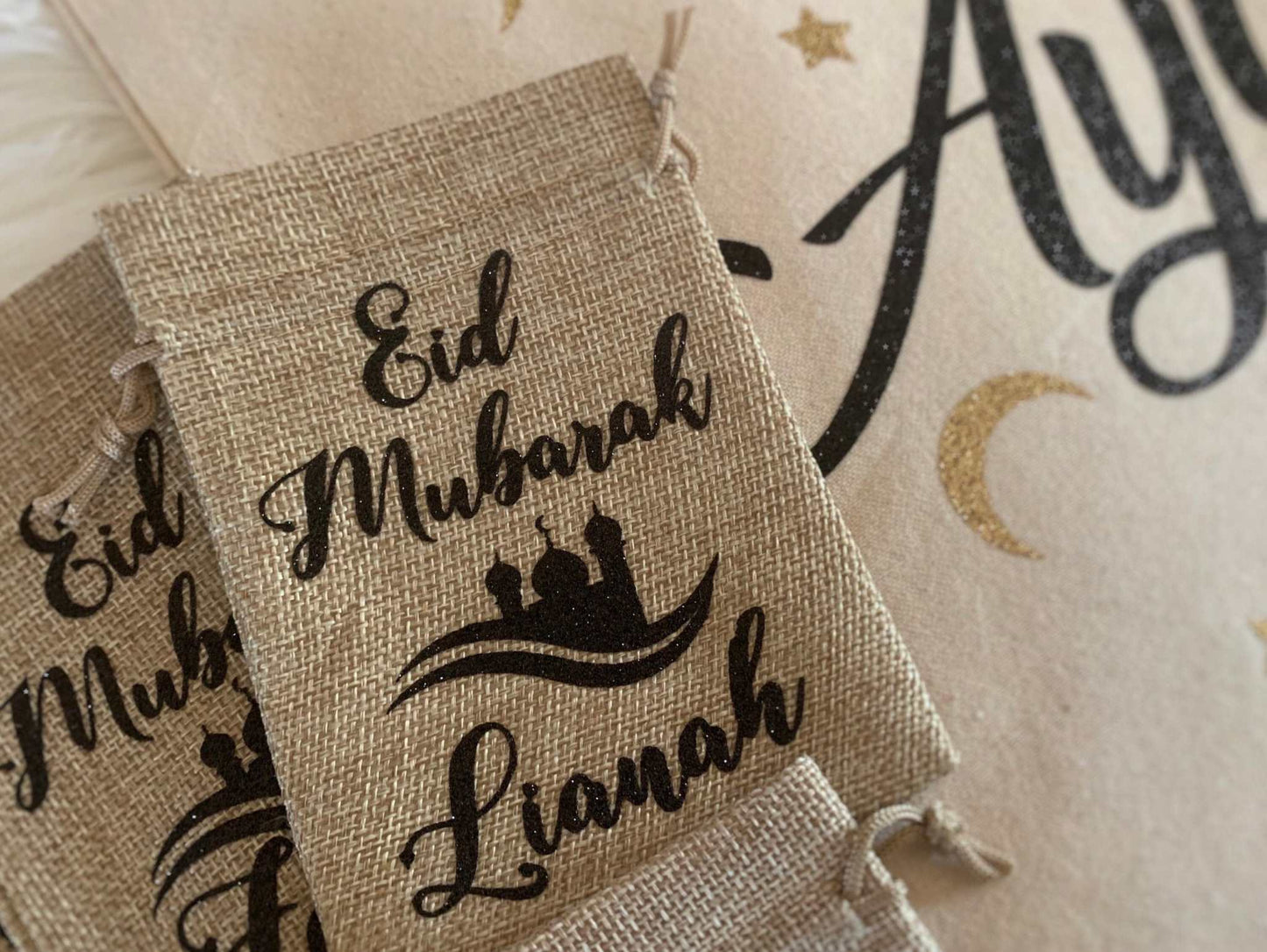 Mini "Eid Mubarak" Burlap Pouches