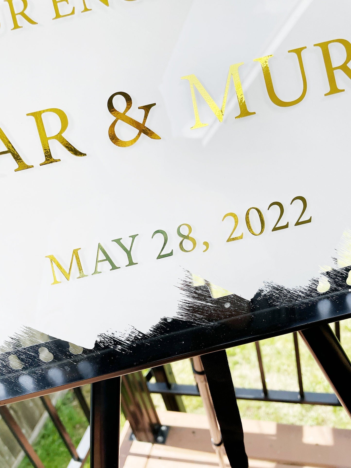 White & Gold Engagement Sign | Elegant Custom Acrylic Signage