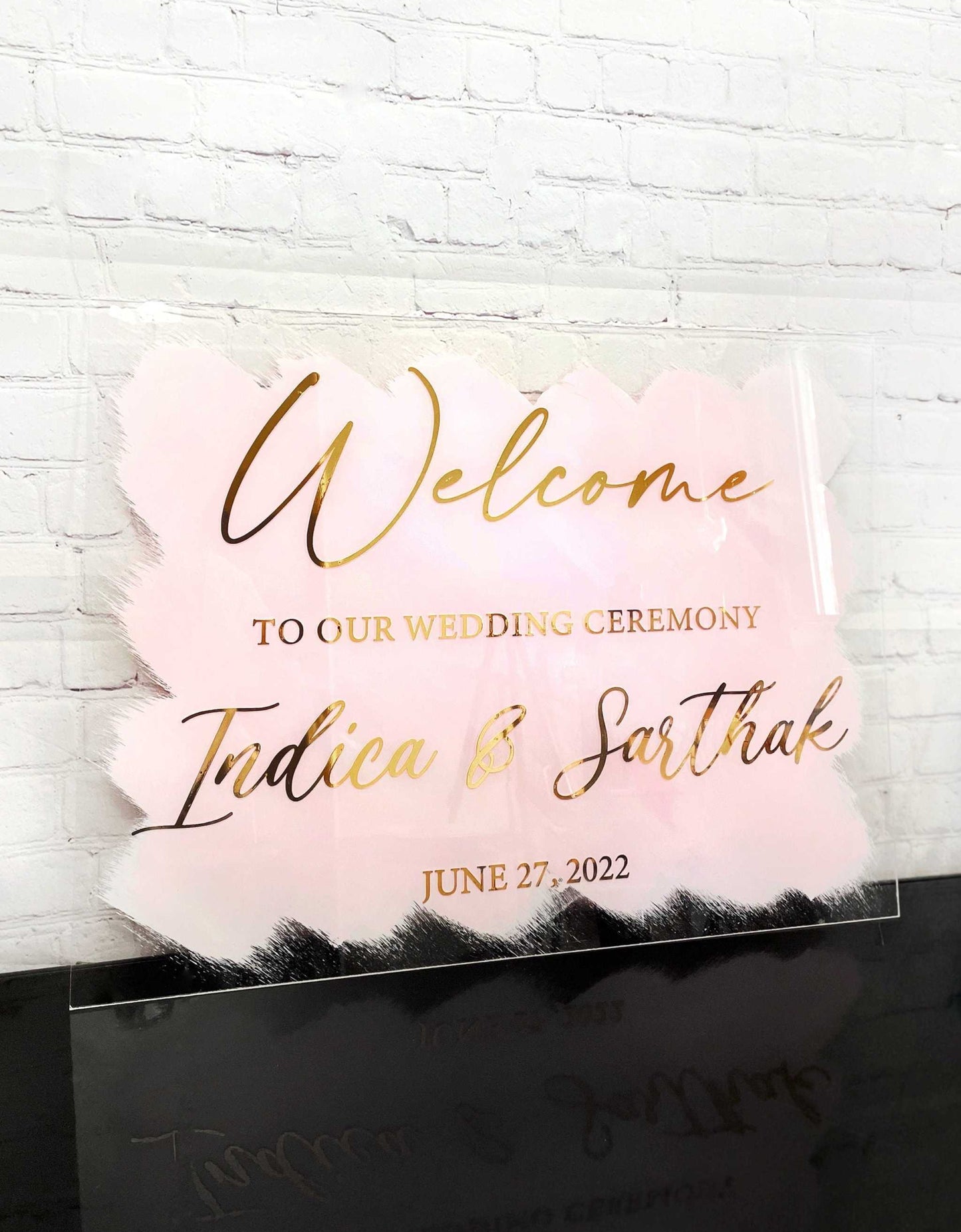 Pink & Gold Wedding Ceremony Sign - Custom Acrylic Welcome Decor