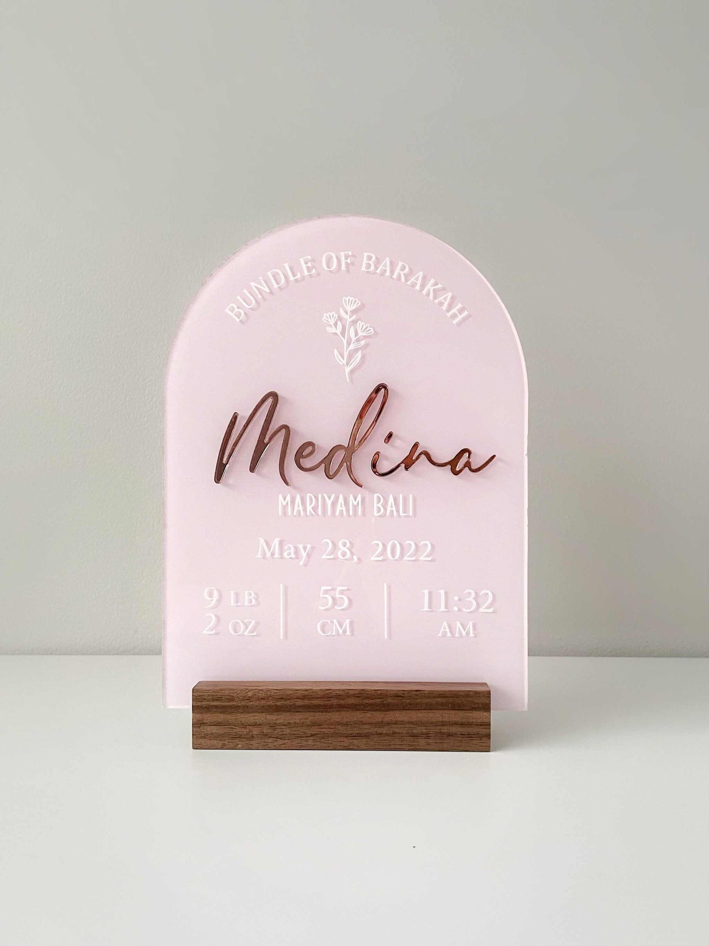 Baby Birth Stat Acrylic Plaque Pink - Personalized Nursery Decor