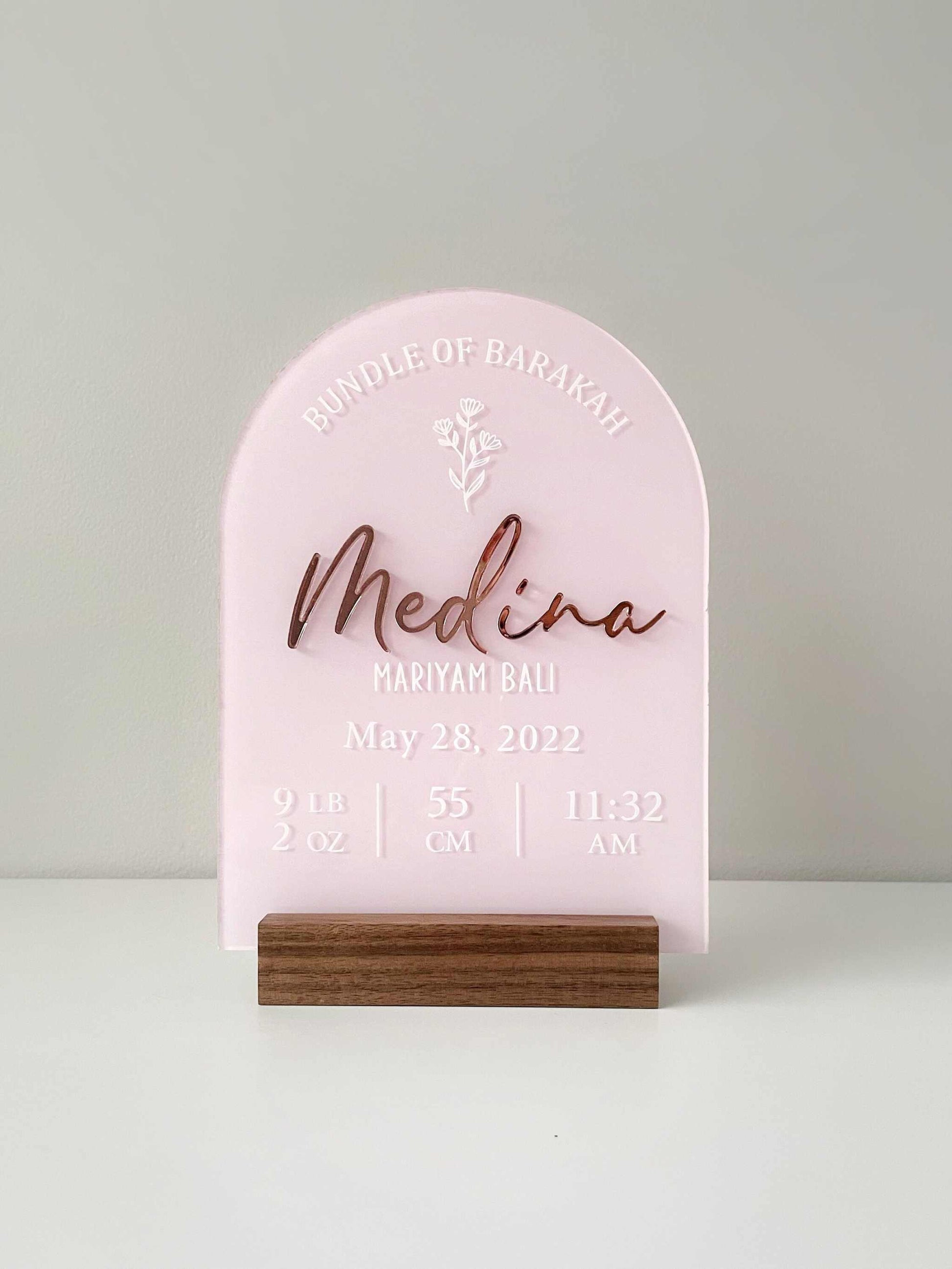 Baby Birth Stat Acrylic Plaque Pink - Personalized Nursery Decor
