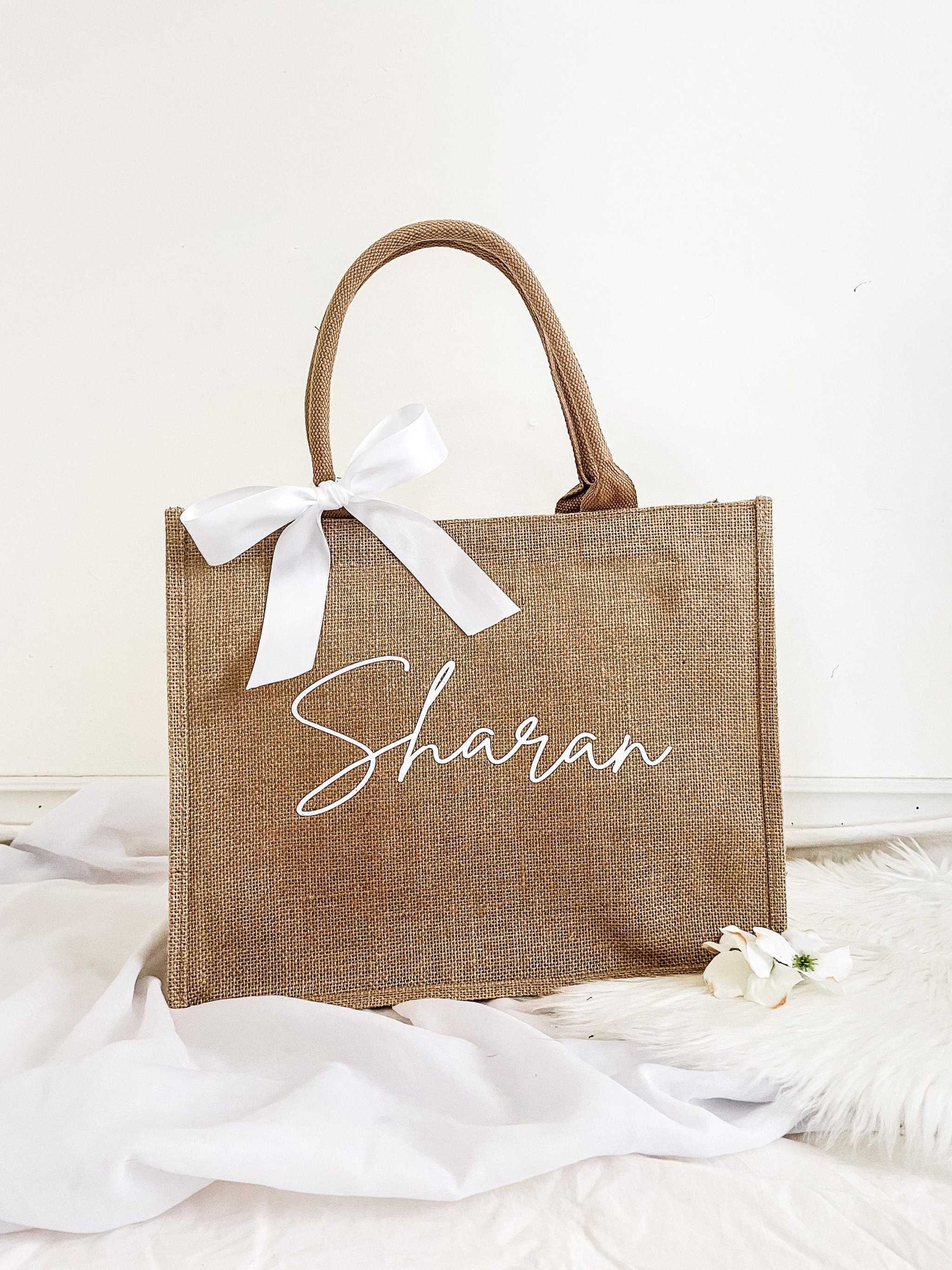 Personalized Burlap Tote Bags - Customizable Gift Bags