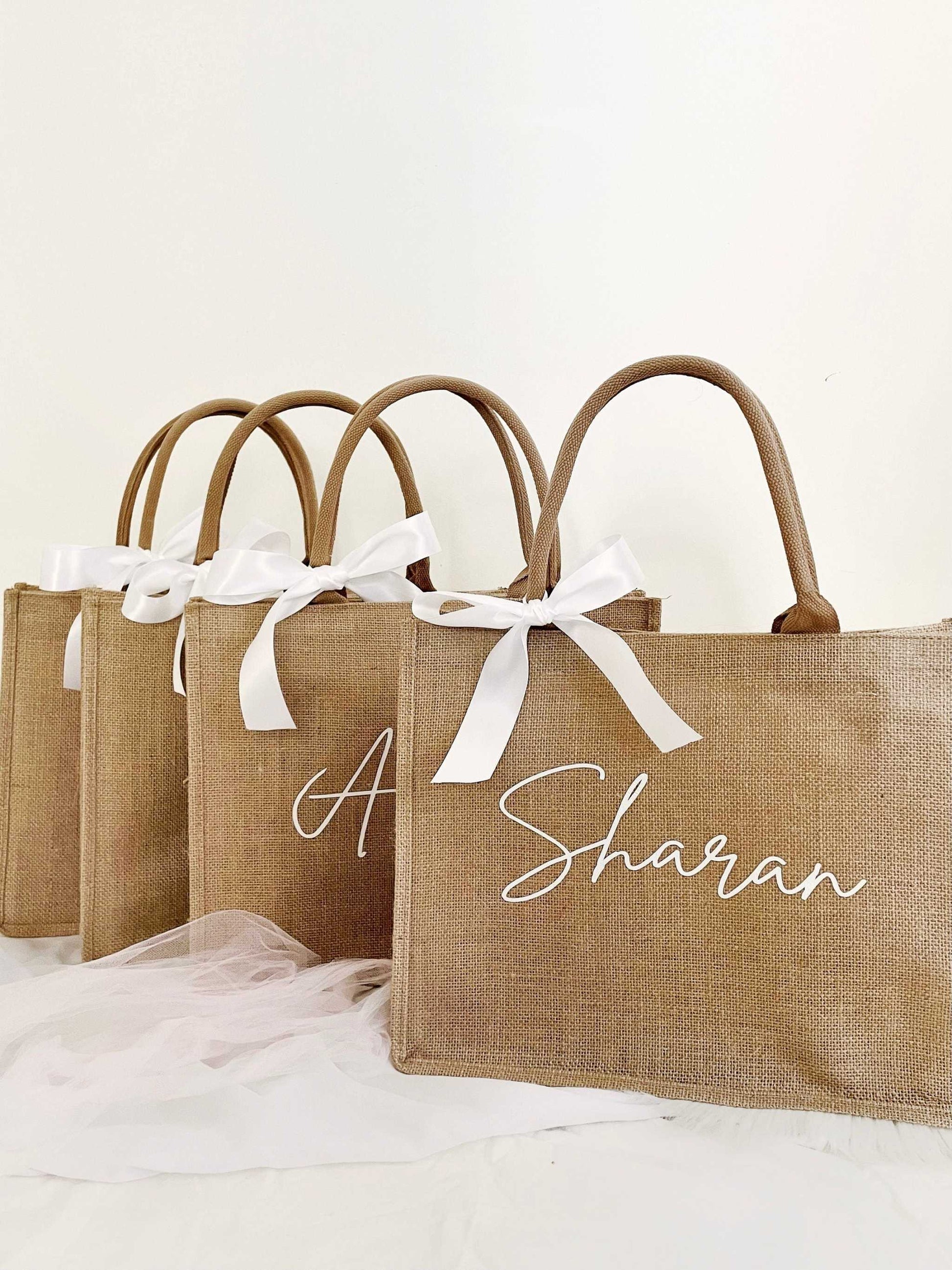 Personalized Burlap Tote Bags - Customizable Gift Bags