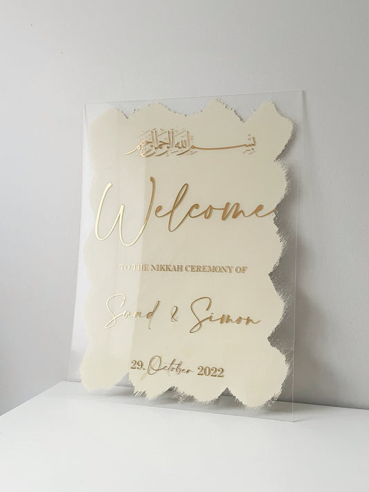 Neutral Gold Wedding Sign Welcome - Elegant Custom Acrylic Signs