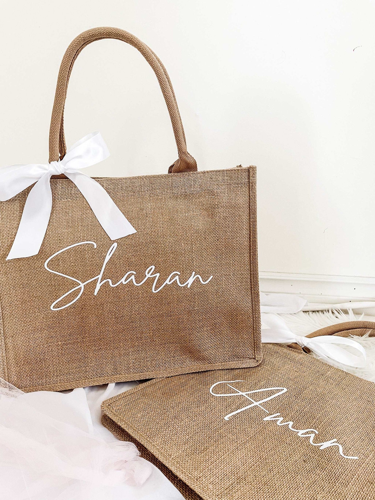 Personalized Burlap Tote Bags - Customizable Gift Bags