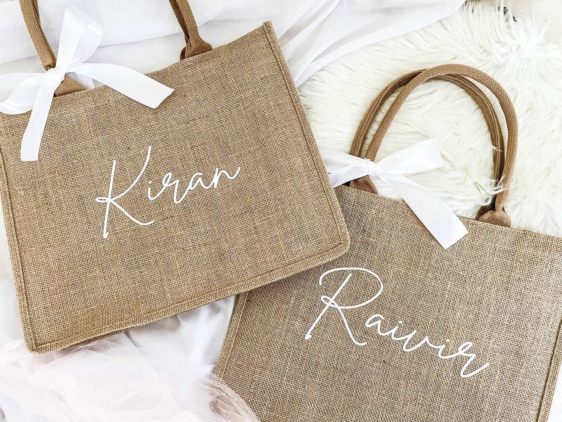 Personalized Burlap Tote Bags - Customizable Gift Bags