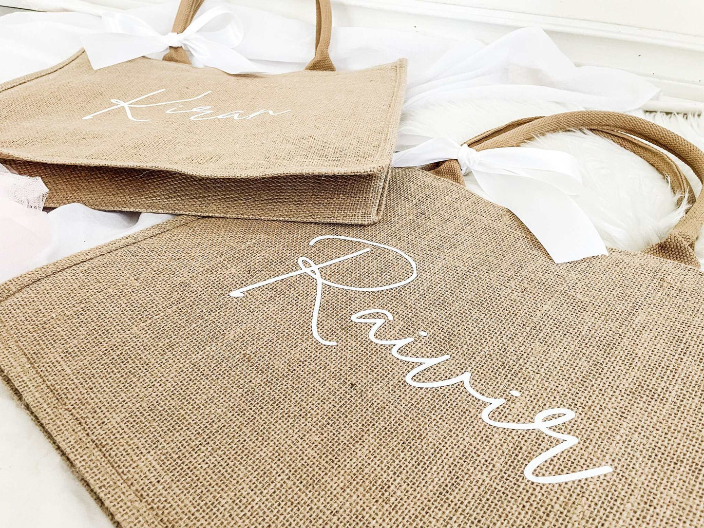 Personalized Burlap Tote Bags - Customizable Gift Bags