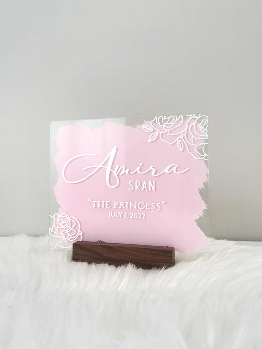 Pink Baby Birth Announcement Sign - Personalized Nursery Plaques