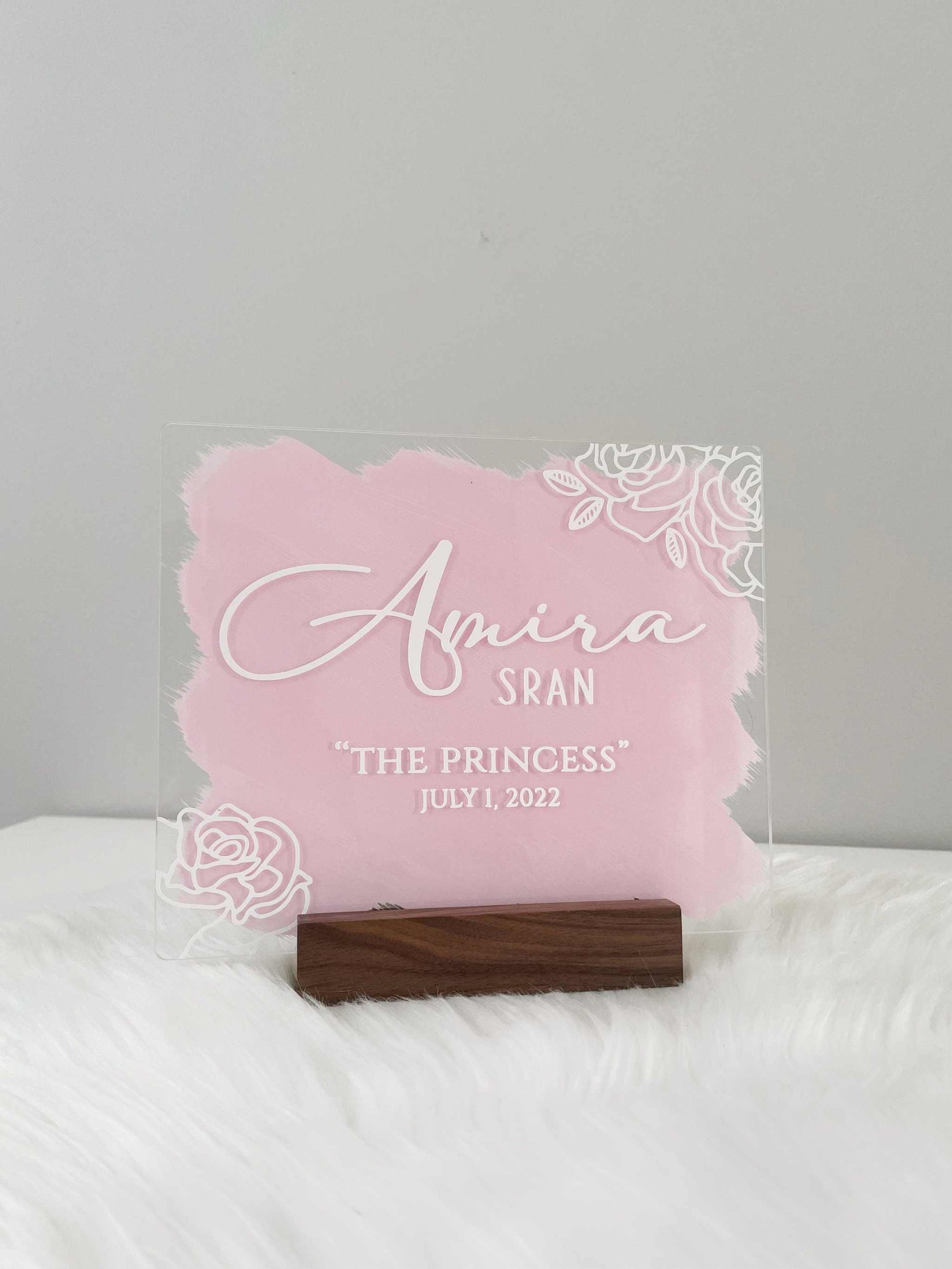 Pink Baby Birth Announcement Sign - Personalized Nursery Plaques